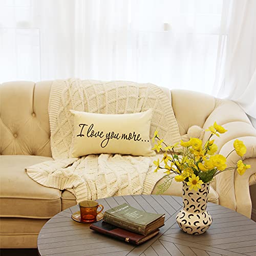 I Love You More Farmhouse Lumbar Pillow Cover, Beige 12" x 20" Cushion Case