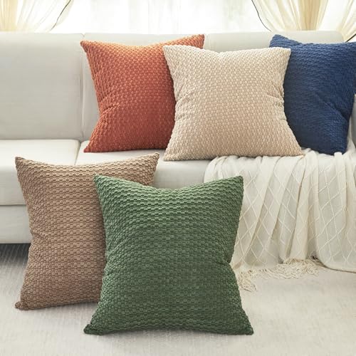 Corduroy Throw Pillow Covers 18x18 - Pack of 2, Bohemian Decor