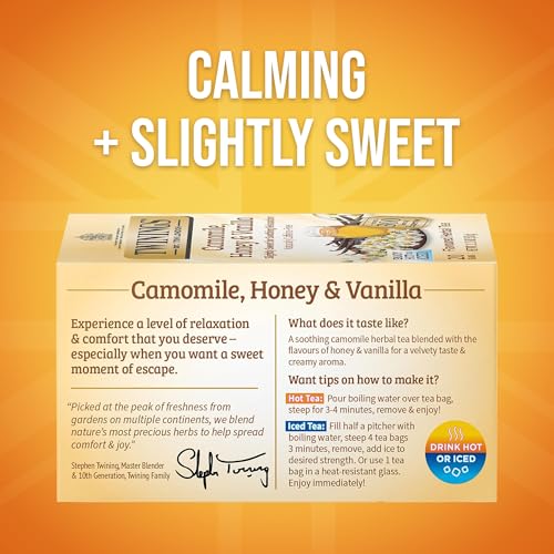 Twinings Camomile, Honey & Vanilla Herbal Tea - 20 Count Individually Wrapped, Caffeine-Free, Hot or Iced