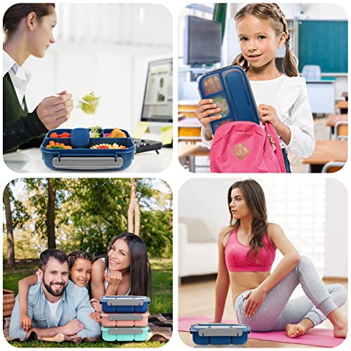 MaMix 1300ML 4-Compartment Bento Lunch Box - Leak-Proof Blue Container