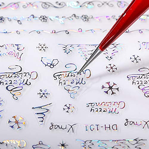 Christmas Nail Stickers - 8 Sheets 3D Holographic Winter Decals