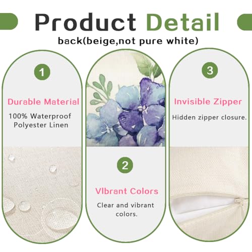 RABUSOFA Waterproof Hydrangea Throw Pillow Covers 20x20, Set of 4