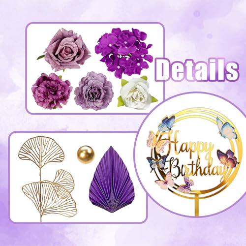 25-Piece Purple Floral Cake Topper Set for Birthday and Wedding Cakes