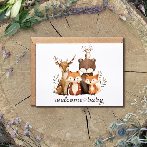 Welcome Baby Animals Card - New Baby Shower Greeting Card for New Mom