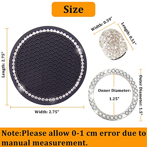 Bling Car Coasters for Cup Holders - 2 Pack Rhinestone Silicone
