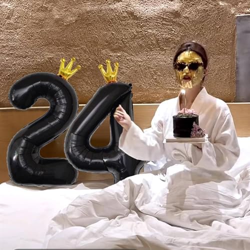 40 Inch Black Number 22 Balloon Set with Gold Crown for Celebrations