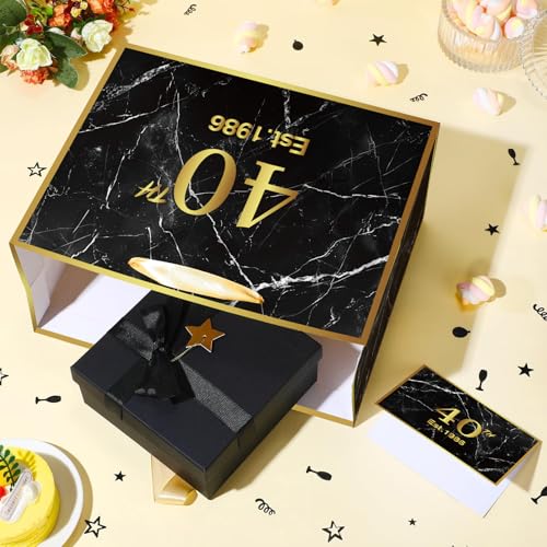 Yoirrat Black Gold 40th Birthday Gift Bag with Tissue Paper and Card