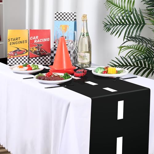 Preboun 6 Pcs Race Track Plastic Table Runner, 14 x 108 Inch Road Design
