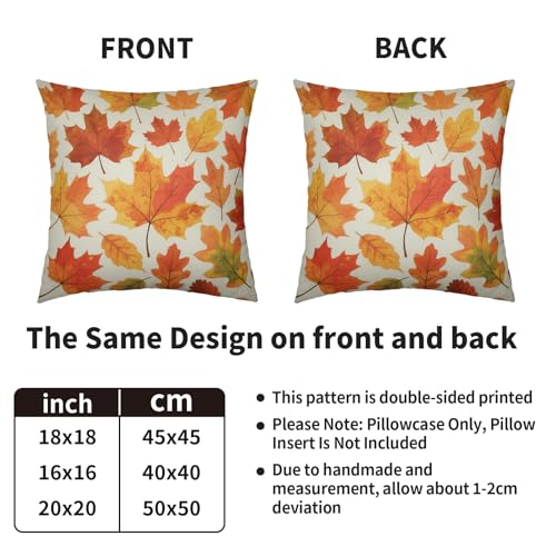 Fall Maple Leaf Pillow Covers 18x18 Set of 2 - Burnt Orange Cotton Linen