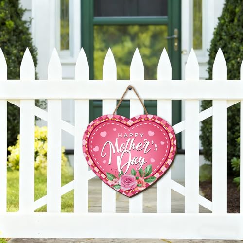 Funny Mother's Day Wooden Wreath for Front Door - Pink Floral Butterfly Decor