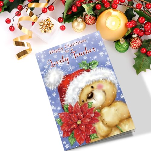 Spercy Cute Bear Christmas Card for Teacher with Envelope