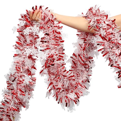 Christmas Garland Decorations 50Ft Glitter Tinsel with Snowflakes - Christmas02
