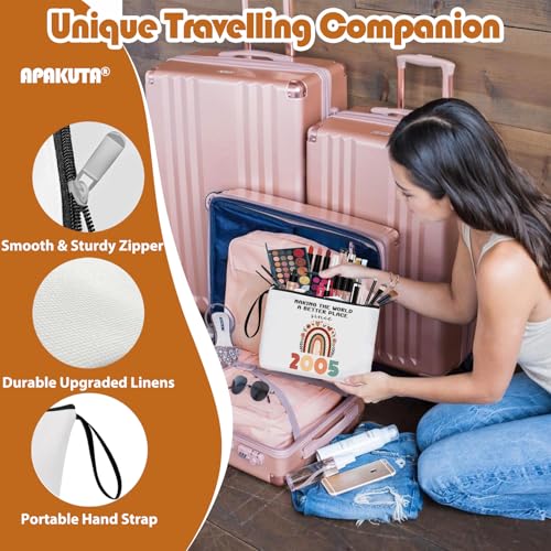 APAKUTA 18th Birthday Makeup Bag 2008 Linen Travel Pouch Gift for Daughter