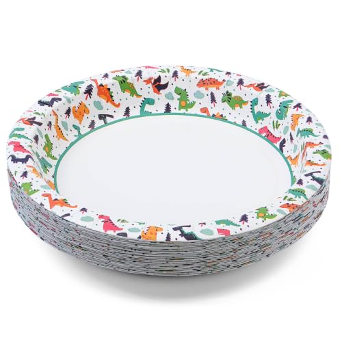 Glad Dinosaur Disposable Paper Plates, 8.5 Inch, Multicolor - 26 Count