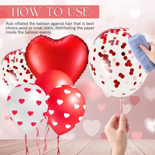 Lunmon 50 Pcs Red Wedding Balloons Kit - 18 Inch Foil & 12 Inch Latex