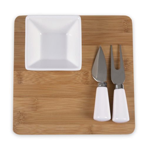 PICNIC TIME Detroit Lions Peninsula Platter, Bamboo & White Ceramic