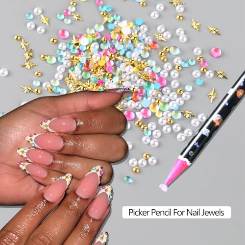 700 Pcs 3D Nail Charms Bubble Beads & Half Pearls with Picker Pen