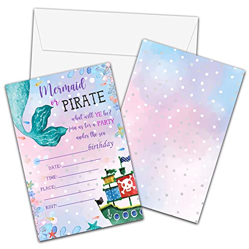 Mermaid Birthday Party Invitations with Envelopes, 20 Pack