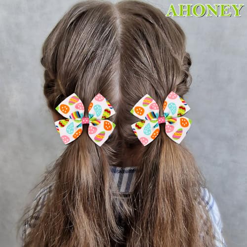 Ahoney Easter Egg Hair Bow Clips 3.5" Grosgrain Ribbon Bows for Girls