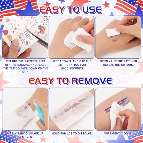 HOWAF 4th of July Patriotic Temporary Tattoos - Red White Blue Face & Body Decals