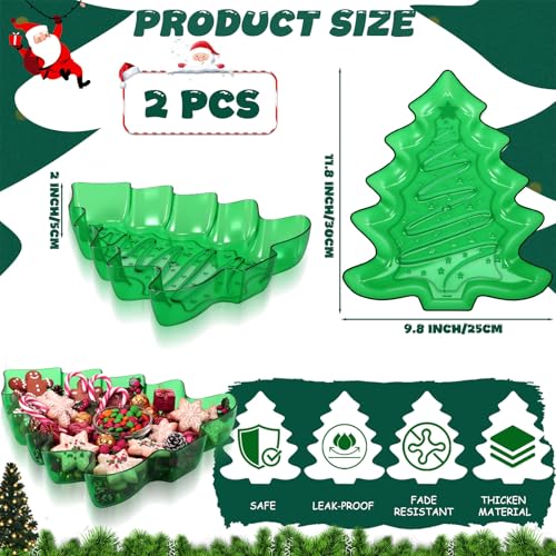Christmas Tree Shaped Plastic Serving Platters Set - Green, 2 Pack