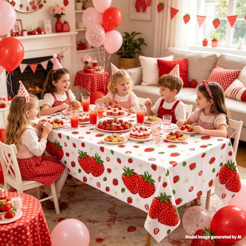 Strawberry Party Tablecloth - 6 Pack Waterproof Disposable Table Cover