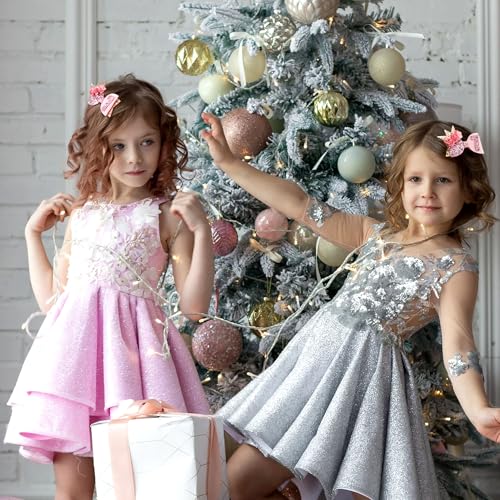 Exacoo 7th Birthday Pink Bow Hair Clips 2-Pack Glitter Hair Accessories