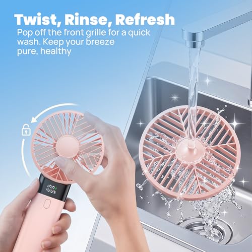 HAWANA Rechargeable Handheld Fan - Pink Portable Mini Fan, 10H Runtime