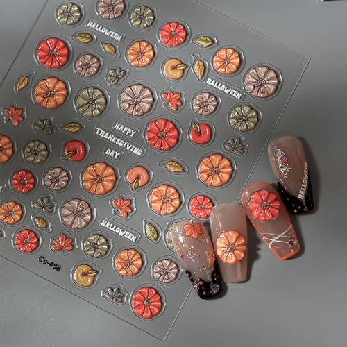 Quezadyl 5D Fall Maple Leaf & Pumpkin Nail Art Stickers (2 Sheets)