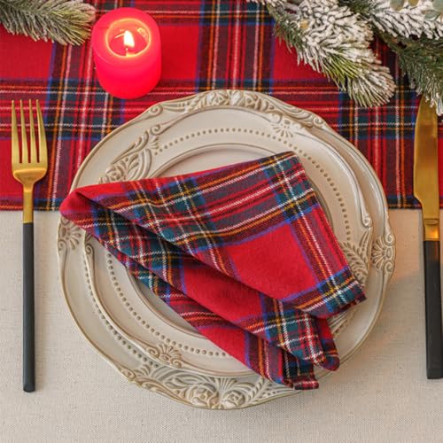 Red Buffalo Plaid Christmas Table Runner 13x84 Inch - 6 Pack