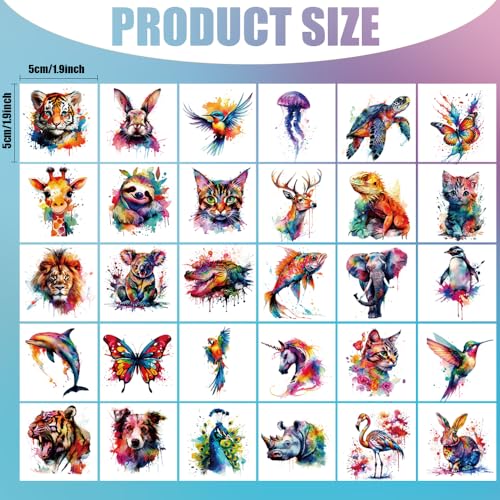 Watercolor Animal Temporary Tattoos 30 Sheets Party Favors