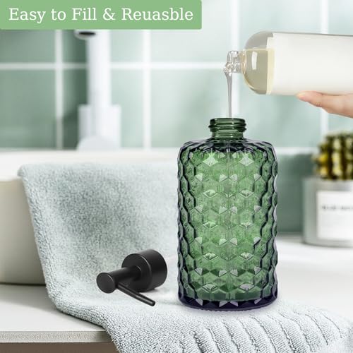 17oz Green Honeycomb Glass Soap Dispenser with Black Pump