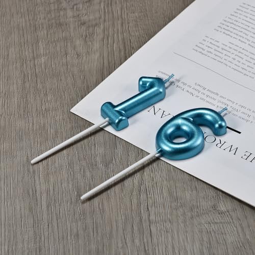 Glitter Blue 16th Birthday Candle Set | Number 16 & 61 Cake Toppers