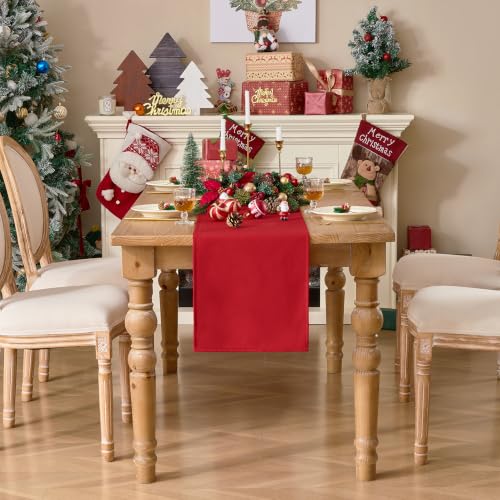 Red Linen Christmas Table Runner 72 Inch Length - Elegant Holiday Decor