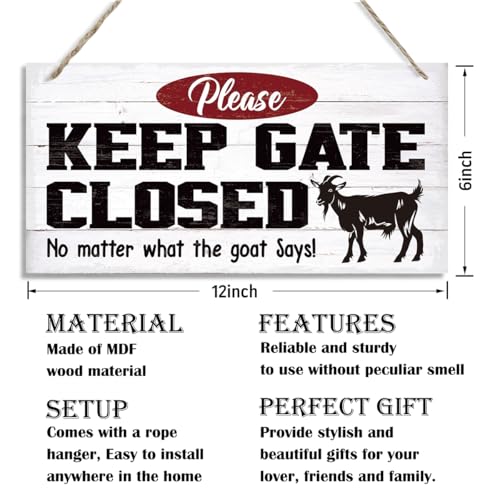 Funny Goat Sign - Keep Gate Closed Wood Hanging Plaque