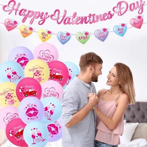 Valentine's Day Decorations Kit - Banners, Balloons & Cupcake Toppers