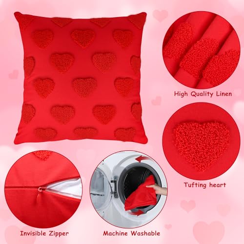 Valentine's Day Heart Throw Pillow Covers Set of 2 18x18 Inch Decorative Cushion Cases