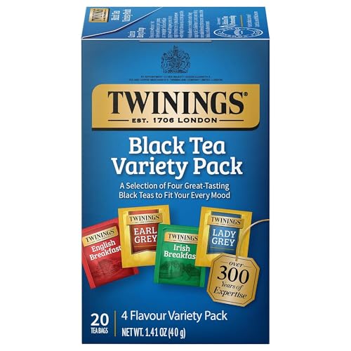 Twinings Variety Pack Black Tea Bags - 20 Count, Includes English Breakfast, Earl Grey, Irish & Lady Grey, Caffeinated, Hot or Iced - Variation: Pack of 1