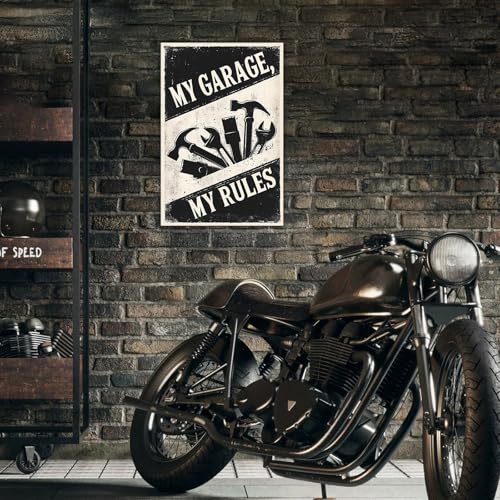 My Garage My Rules Vintage Metal Sign - 8x12 Inch Wall Art