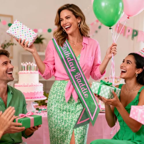 Birthday Baddie Sash Pink and Green Witch Themed Party Accessory