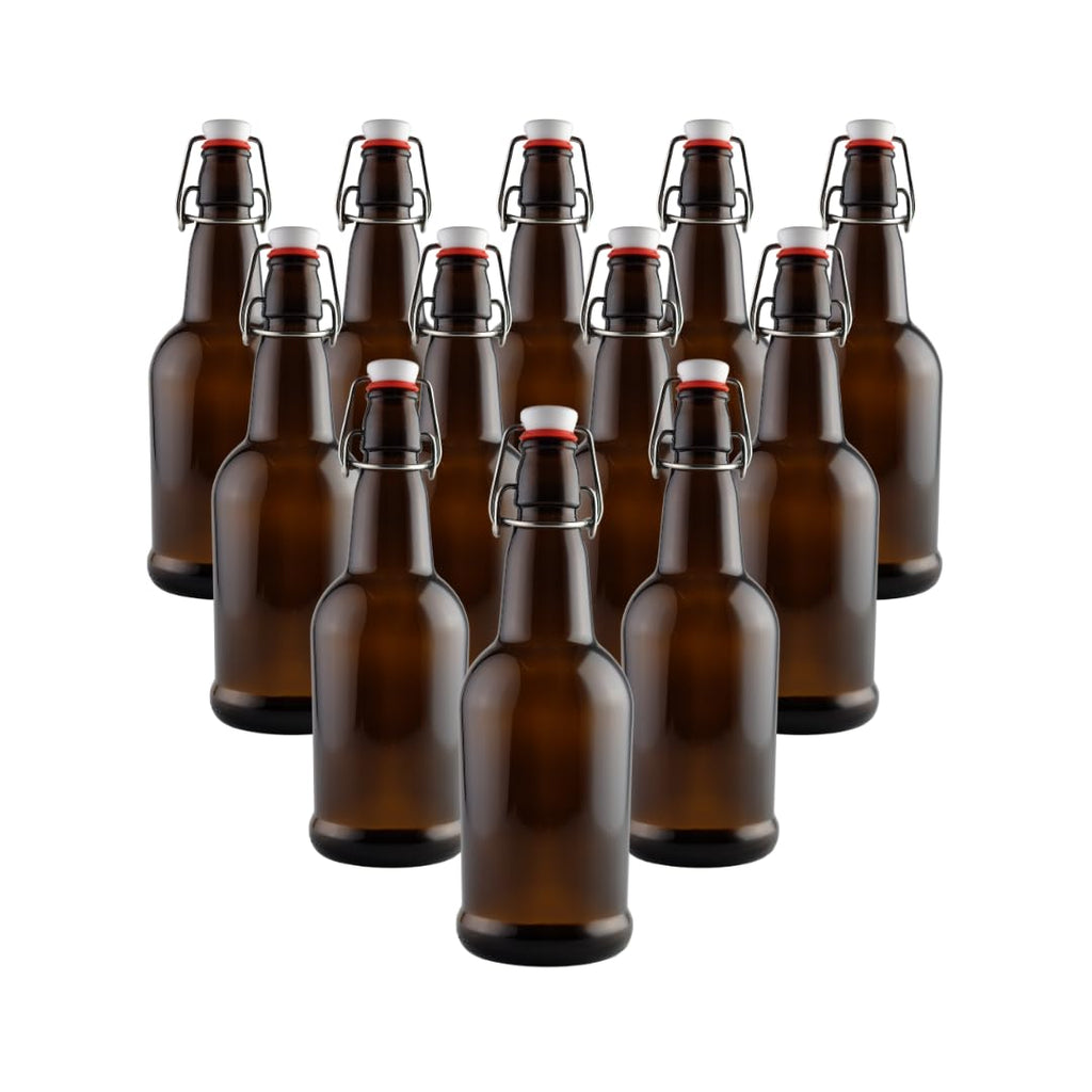 FastRack Swing Top Glass Bottles 33 oz – Pack of 12 | Amber Flip Top Glass Bottles with Airtight Lids | Resealable Grolsch-Style Fermentation Bottles for Kombucha, Beer, Mead, Soda, Vinegar & Water