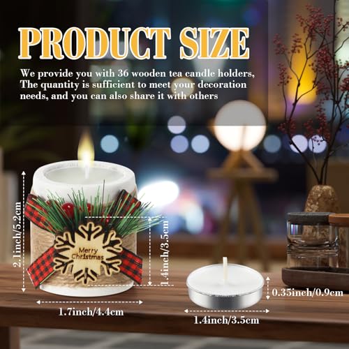 Christmas Wood Tealight Holder & Tea Lights Set - Snowflake White, 24 Pieces