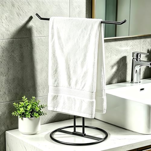 GTK Freestanding Black Towel Holder Stand - Stainless Steel Rack for Bathroom & Kitchen