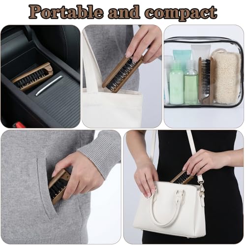 Foldable Boar Bristle Hair Brush - 2 Pack Mini Travel Detangling Brush