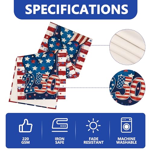 4th of July Table Runner - 250th Anniversary Patriotic Decor 13x72