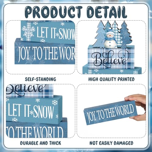 Christmas Blue Snowman Wooden Tiered Tray Decor Set - Holiday Table Centerpiece - Variation of THIS listing