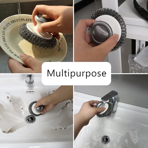 KTOJOY 2 Pack Stainless Steel Wool Scrubbers - Heavy-Duty Kitchen & Bathroom Cleaning Pads