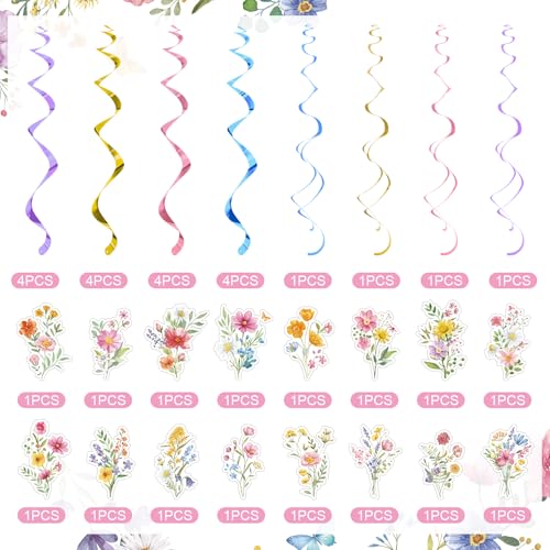 36 Pcs Wildflower Hanging Swirl Decorations for Birthday Parties & Weddings