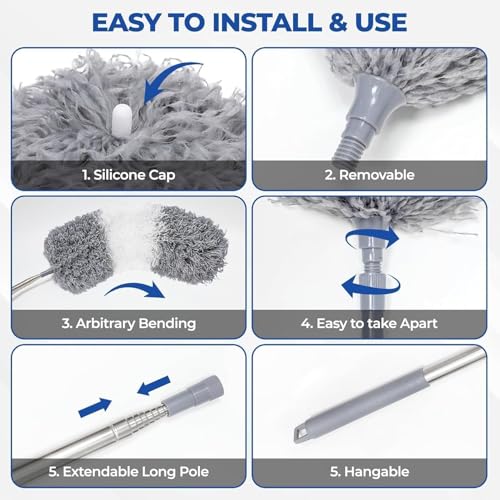 5 Piece Microfiber Duster Kit with Extension Pole - Washable
