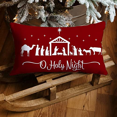 Christmas Throw Pillow Cover 12x20 Farmhouse Linen Decorative Case A-33